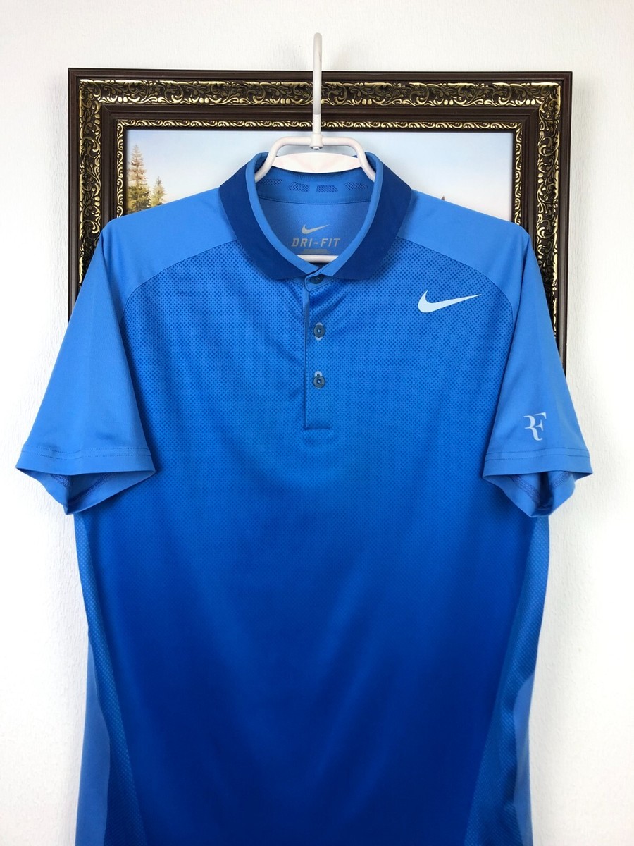 Nike Roger Federer RF 2013 US Open Tennis Polo Court Shirt Blue Nike Roger Federer RF 2013 US Open Tennis Polo Court Shirt Blue