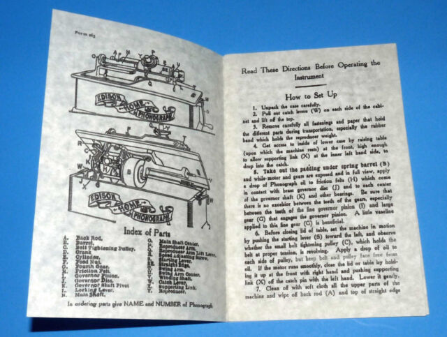 Edison Home Phonograph Instruction Manual Reproduction FG8844