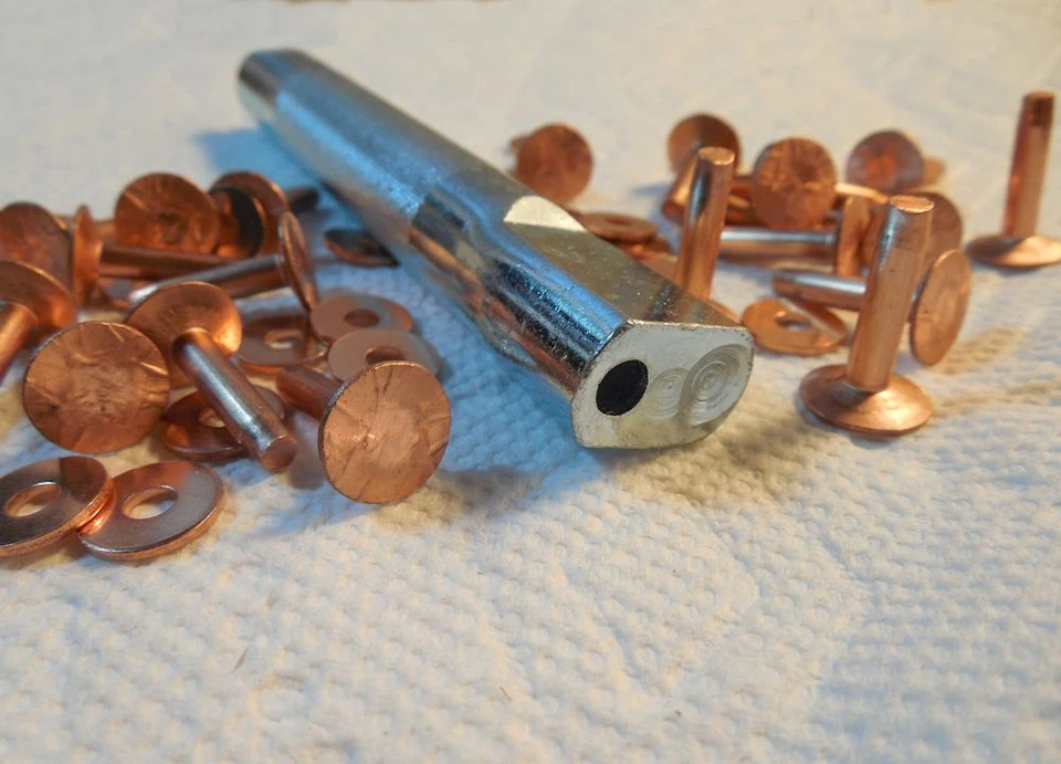  #9 SETTER & 20-pc Assortment of Size 9 Solid Copper Rivets & Burrs 1/2"_3/4"_1" - Image 2 of 4