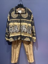 Size Medium Silk Sweatsuit, Jacket Pants, Vintage Petite Sophisticate, Gold Grey