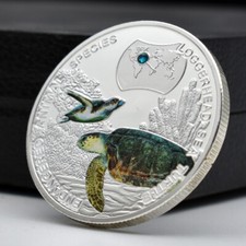 Loggerhead Sea Turtle Endangered Animal Silver Challenge Coin 1000 Kwacha Medal