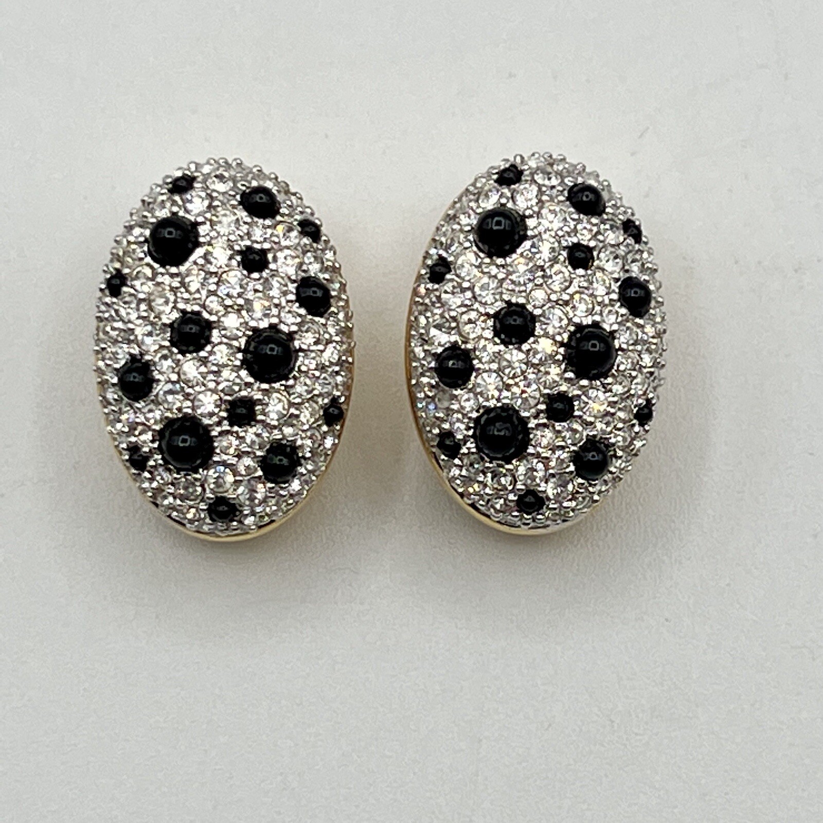 Vintage SWAROVSKI Earrings Crystal Black Rhinestones Gold Tone Oval