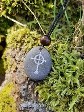 Celtic Cross Carved Stone Pendant Necklace