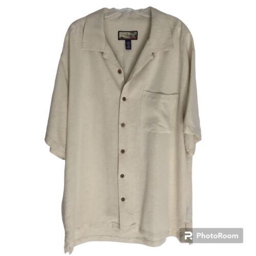 Havana Jack’s Cafe Beige Textured Floral Tropical Button Down Shirt Men’s XL