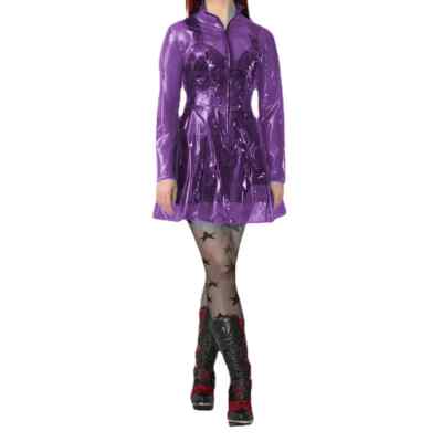 Clear PVC Dress Stand Neck Plastic See Through A-line Sexy Long Sleeve Dress 7XL