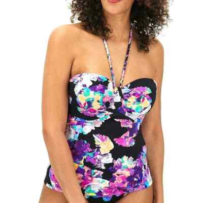 JD Williams Neckholder-Tankini-Top zum Binden mit Bügel gepolstert Damen Bademode dunkel geblümt