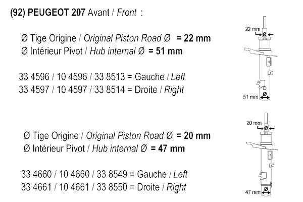 Amortisseur RECORD FRANCE 214596 arrière en acier renforcé pour Peugeot 207 CC