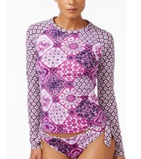 NEW Tommy Bahama Tiles of Tropics Long-Sleeve Wild Orchid Zip RashGuard XS