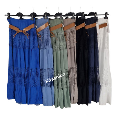Neu gute Qualität italienischer Boho langer Maxi Sommer Gürtel Rock Spitze Gypsy