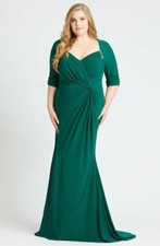 MAC DUGGAL Green Embellished Twist Pleated Stretch Jersey Maxi Gown Dress 20W 2X
