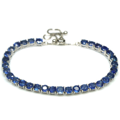 Gemma Zaffiro Blu Bracciale 925 Argento Placcato Oro Bianco