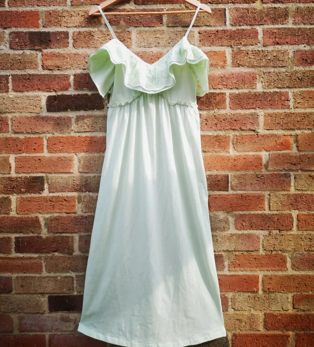 NEW Zara Light Green Eyelet Embroidered 100 Cotton Midi Summer