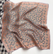 100% Silk  20“ small Scarf Women neckerchief Wrap paisley pink red gray WY167-2