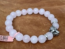 NWOT Rose Quartz Crystal 10mm Beads Leopard/Panther Head Charm Bracelet 8” Inch