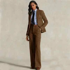 Women's Herringbone Suit 2-piece Set Formal Suits Single-breasted Jacket+Pant