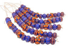 5 Strands Glass Beads, Blue Fancy Beads for jewelry making and crafts, Handmade