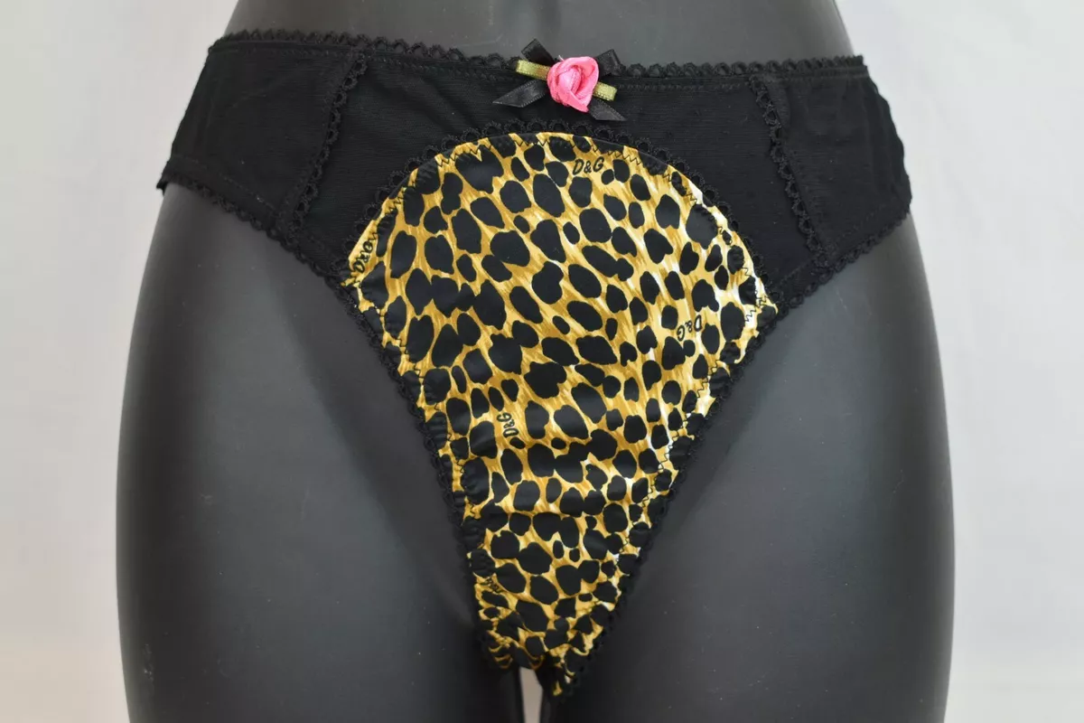 NWT DOLCE GABBANA M51431 BRAZILIAN BLACK LEOPARD ROSE BOW LOGO UNDERWEAR M