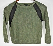 DKNY Jeans Intarsia Womens Long Sleeve Metallic Sweater Olive/Black - SIZE L
