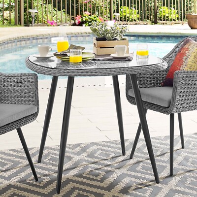 Modway Endeavor 36'' Outdoor Patio Wicker Rattan Dining Table in Gray