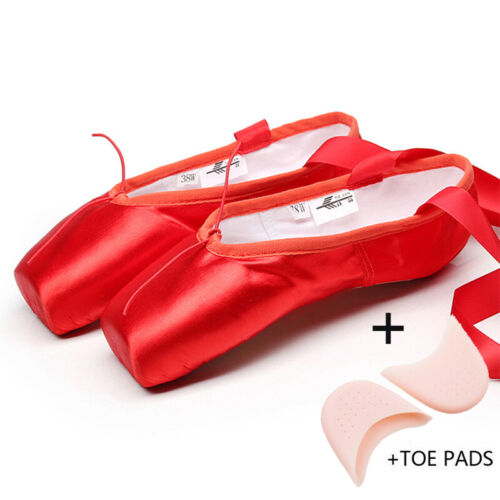 Rosa Profi Spitze Ballett Tanzschuhe Satin mit Zehenpolster schwarz Frauen Männer - Bild 18 von 18
