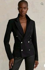 Polo Ralph Lauren Wool Double Breasted Blazer Jacket Timeless 598 0-2 NWT Black