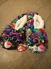 NEW With Tags Ty Beanie Boo Dotty The Leopard Sequin Slippers Sherpa  1-3