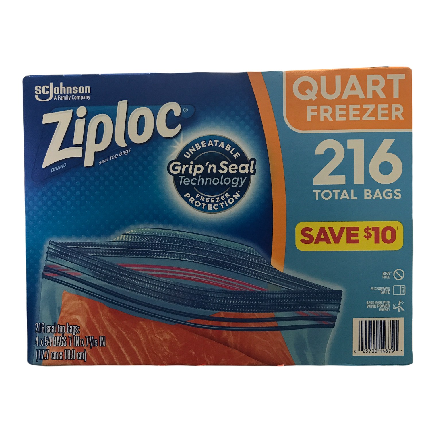 Ziploc Double Zipper Tough Durable Quart Freezer Bags, 216 Count