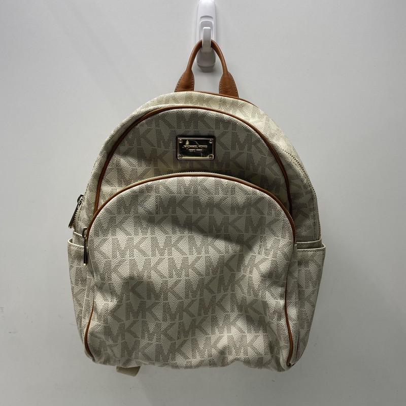 Michael Kors Vanilla Monogram Canvas Rhea Zip Medium Backpack Gold Hardware
