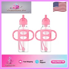 Milestones 8oz Sippy Straw Bottle, Spill-Proof with Silicone Handles - 2 Pack