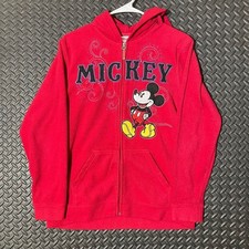 Vintage Disney Mickey Mouse Embroidered Red Full Zip Fleece Hoodie Women's Sz S