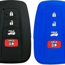 2Pcs Silicone Smart Key Fob Skin Cover Protector Keyless Jacket-Black Blue
