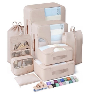 10 Piece Set Packing Cubes for Travel Essentials Suitcase Organizer Bags Cream[K