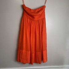 J Crew Emily Orange Silk Chiffon Strapless Empire Waist Dress Womens Size 2P EUC