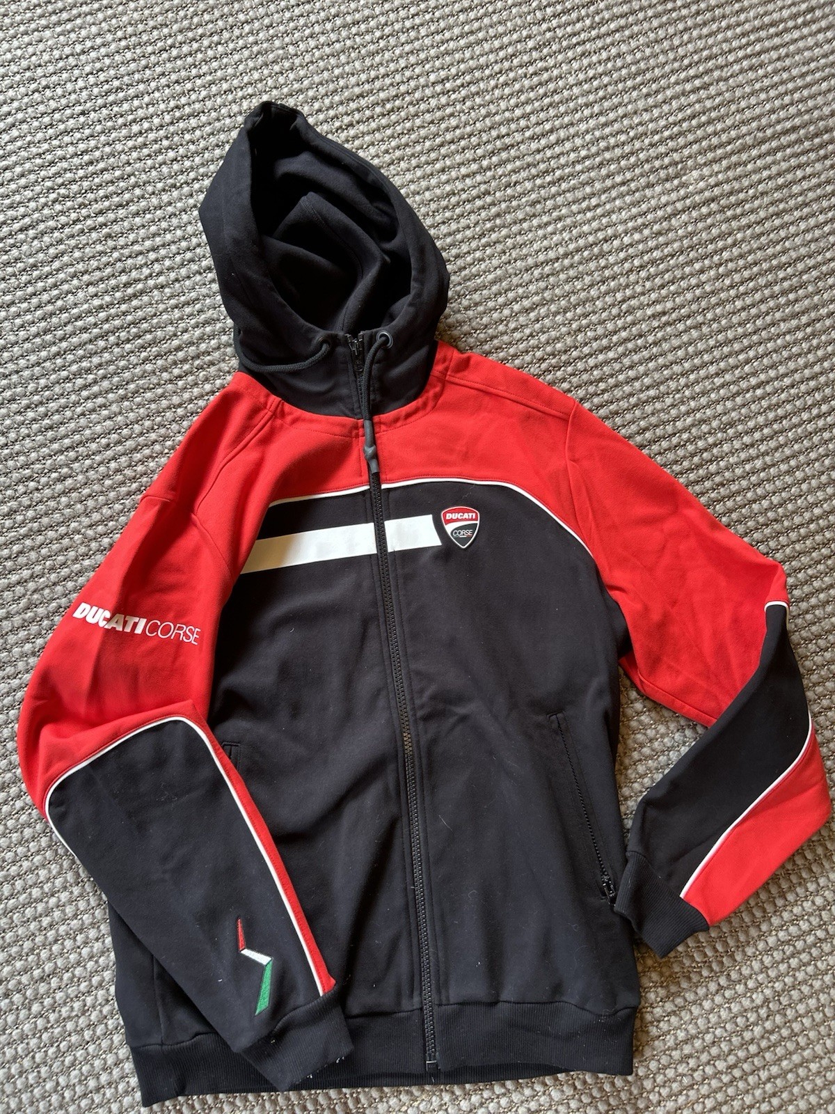Ducati Corse Full Zip Hooded Jacket Black & Red Fleece Lined XL – New With Tags