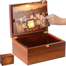 Large Wooden Keepsake Box with Hinged Lid and Photo Frame - Elegant Wedding Memo