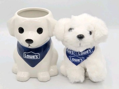 Lot Of My Lowes Rewards White Ceramic Puppy Planter 2026 and Plush Dog 2025