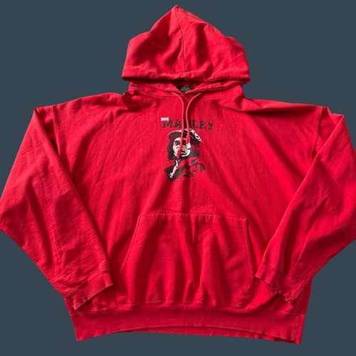 Vintage Distressed ZION Rootswear Bob Marley Graphic Hoodie Red XXL
