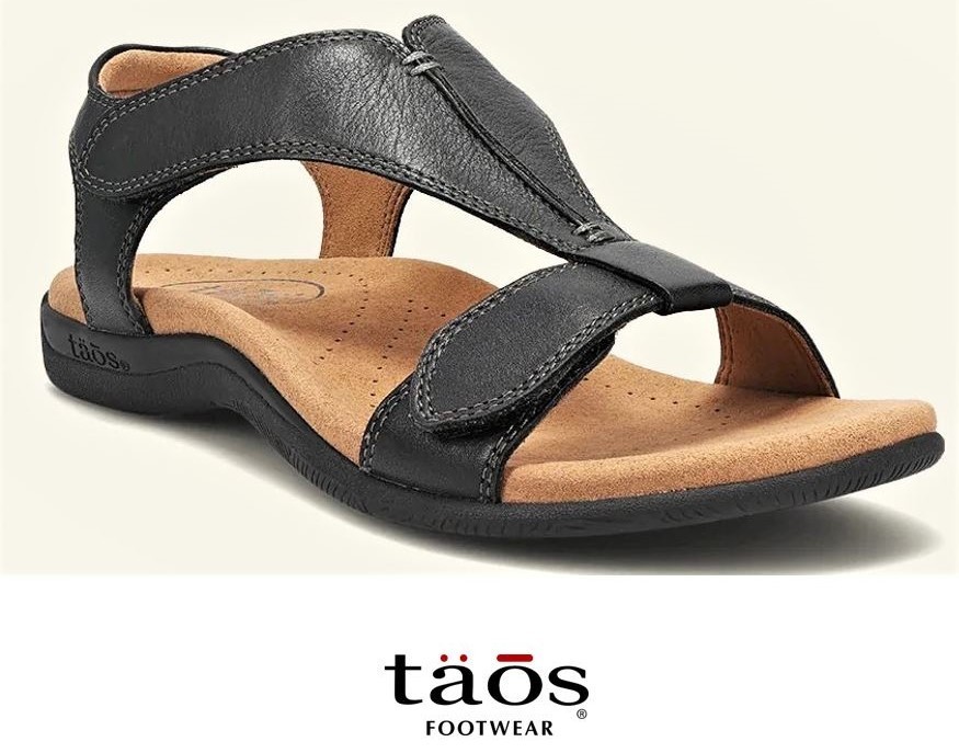 Taos Footwear The Show Black Leather Comfort Walking Sandal Taos The Show  Black