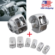 Chrome Handlebar Control Switch Housing Cover Buttons Cap Kit For Harley 1996-13
