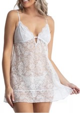 Linea Donatella NWT Lace Babydoll Nightgown Thong Lingerie Set Med Pale Blue