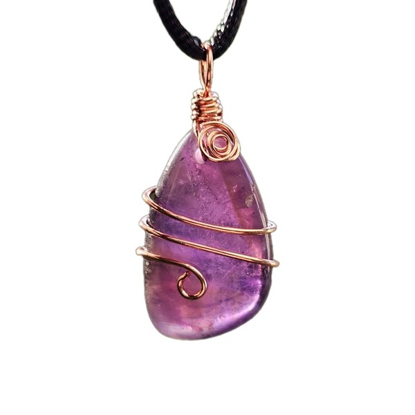 Amethyst AnhäNger Halskette Kupfer Umwickelt Spule Spiritueller Geist Edelste...-image
