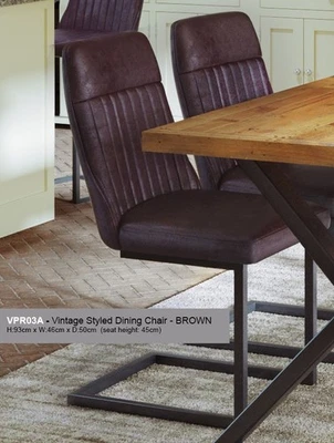 2 x Vintage Style Brown PU Leather Dining Chairs (VPR03A) SRP £295 *2 of 3 pairs - Image 1 of 2