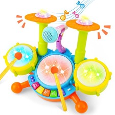 Drum Set for Kids with 2 Drum Sticks and Microphone, Musical Instruments Play...