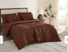 NEW Brooklyn Loom Chocolate Brown Cotton Percale 3-Pc. Duvet Cover Set King NWT