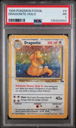 PSA 1 Dragonite Holo 1999 Pokemon Fossil 4/62 Pokemon Card