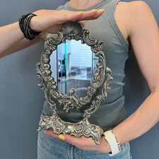 Vintage 1950s Baroque Rococo Vanity Table Mirror Silver Plated Cherub Putti