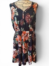 French Grey Boho Feminine Floral Sleeveless Dress L