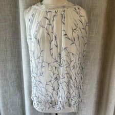 Elena Baldi White Blue Tie-Halter Top ITALY Sheer Flowy Silk Blouse L Ethereal