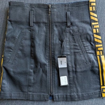 NWT LF Stores ANNE Coated Denim Mini Skirt - Logo Racing Tape - Sz 25