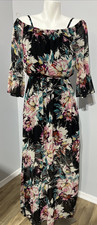 AS U WISH Black Sheer Floral Off The Shoulder Maxi Dress Small Chiffon Lined